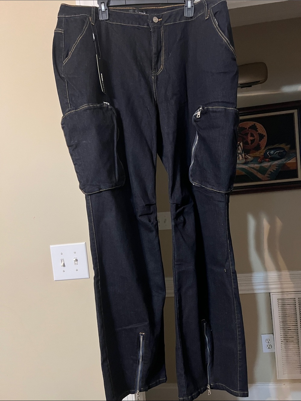 Fashion Nova Black Boot Cut Cargo Jeans with Knee Pockets
